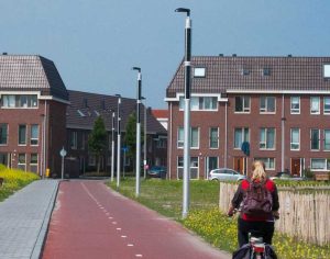 solar light poles along bike and walking path