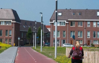 solar light poles along bike and walking path
